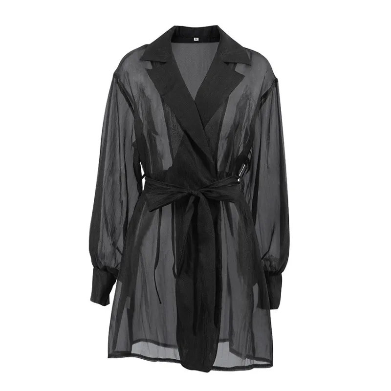 2026 جديد النمط الأوروبي بقماش شفاف رداء أسود الدانتيل كيمونو مع حزام التعادل مثير كم طويل ملابس داخلية قصيرة مستوحاة المتسكعون #5