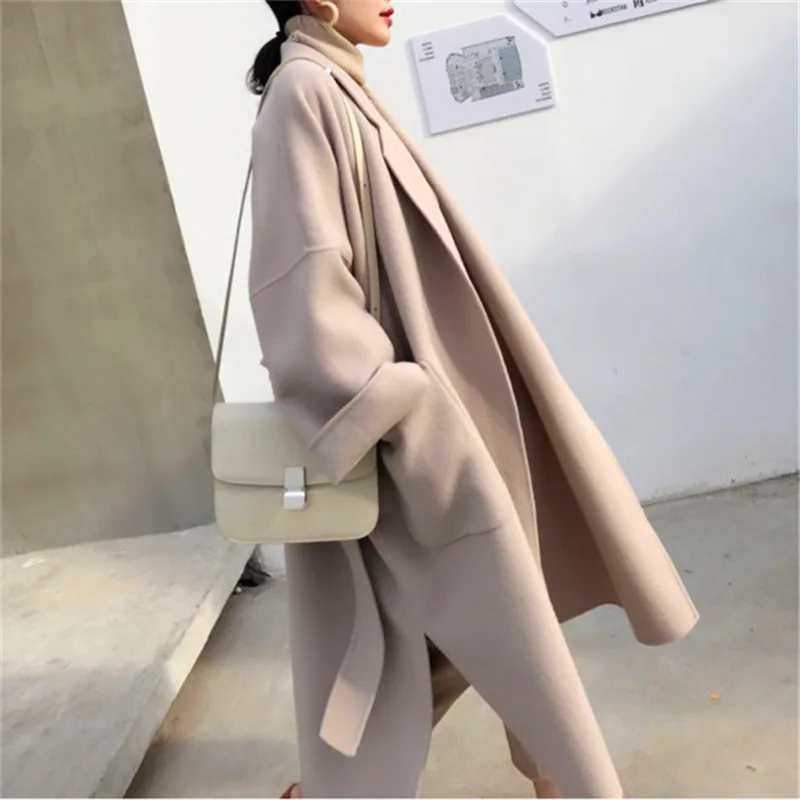 Autumn and Winter Minimalism Loose Academic Style Forest Wool Coat Female Medium and Long Trench Coat