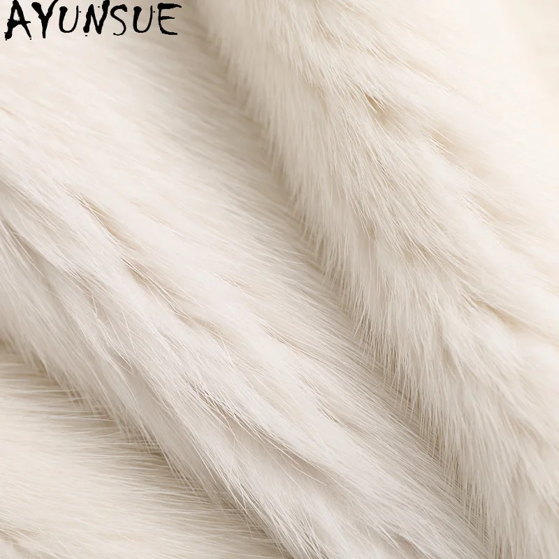 AYUNSUE Naturalna Kurtka z Futra Norki Damska Średniej Długości Stójka Prawdziwe Futro Płaszcz Damski Odzież Cała Norka 2025 Zima Шуба Женская