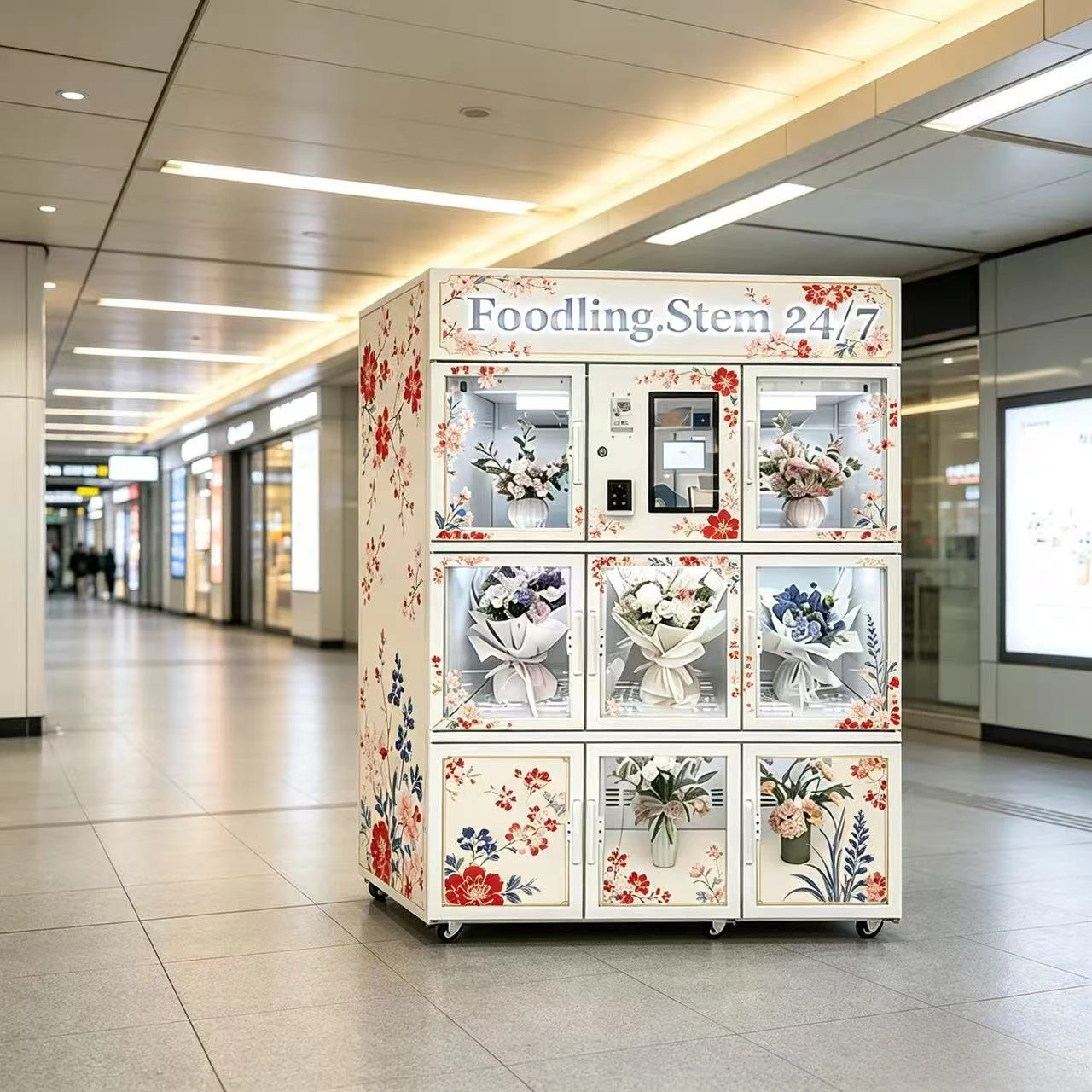 FL Customized Automatic 10 Slots Fresh Flower Bouquet Vending Machine with Refrigerated Cooling System and Smart Payment