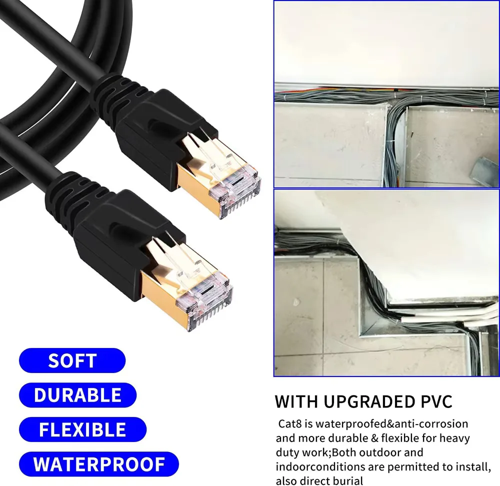 كابل شبكة إيثرنت Cat6 RJ45 تصحيح أسلاك كابل LAN مقاومة للماء لنظام كاميرا CCTV POE IP