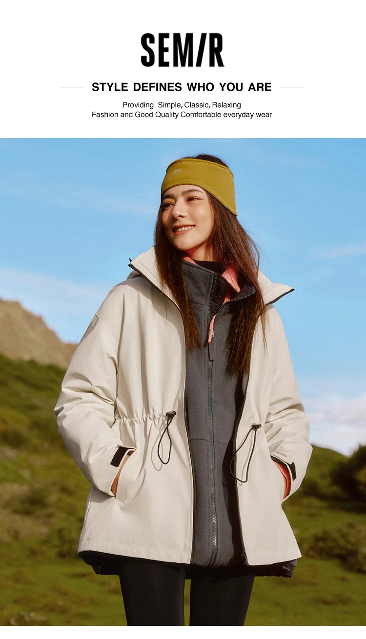 Semir Down Jacket Women 2026 New Two-Piece Three-in-One Outdoor Travel Daily Waterproof Oil-proof Stain-proof Woman Winter Coat