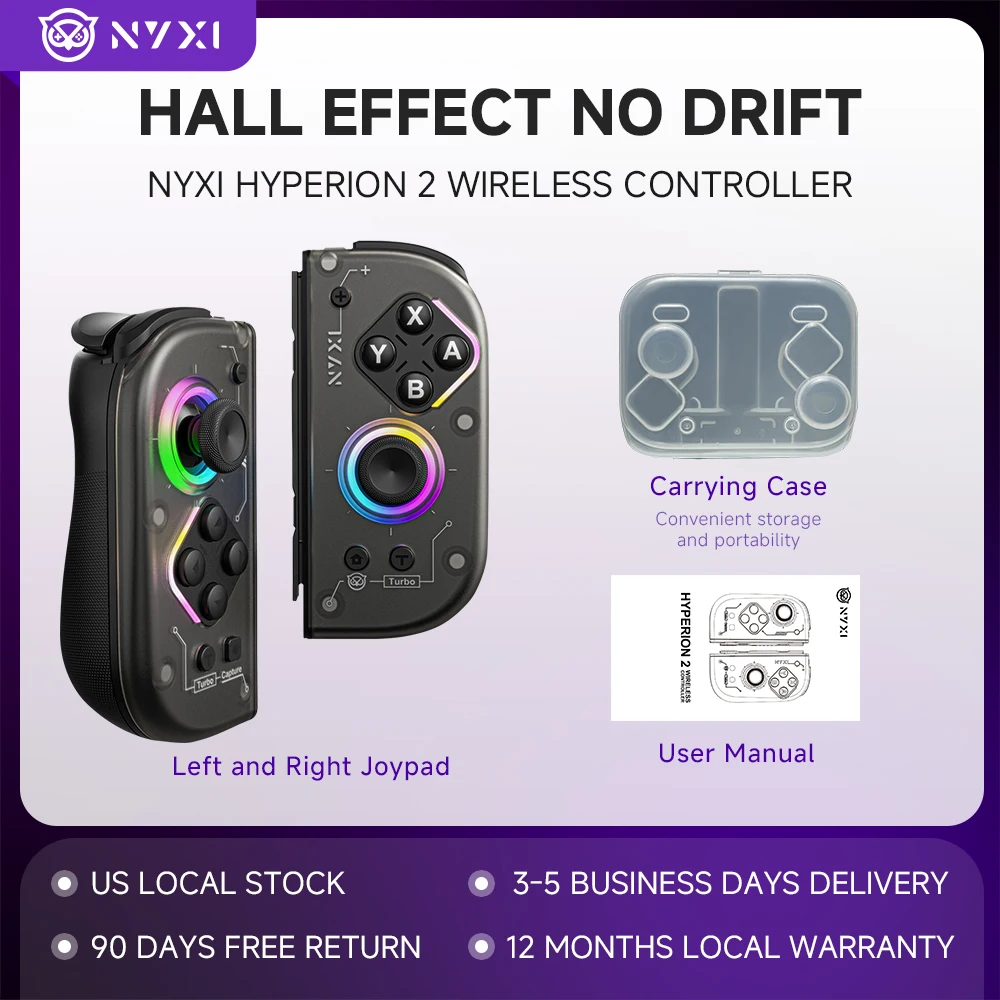 Hall Effect Switch Joycon, No Drift Wireless Controller for Nintendo Switch OLED Lite, NYXI Hyperion 2, US Stock Fast Delivery