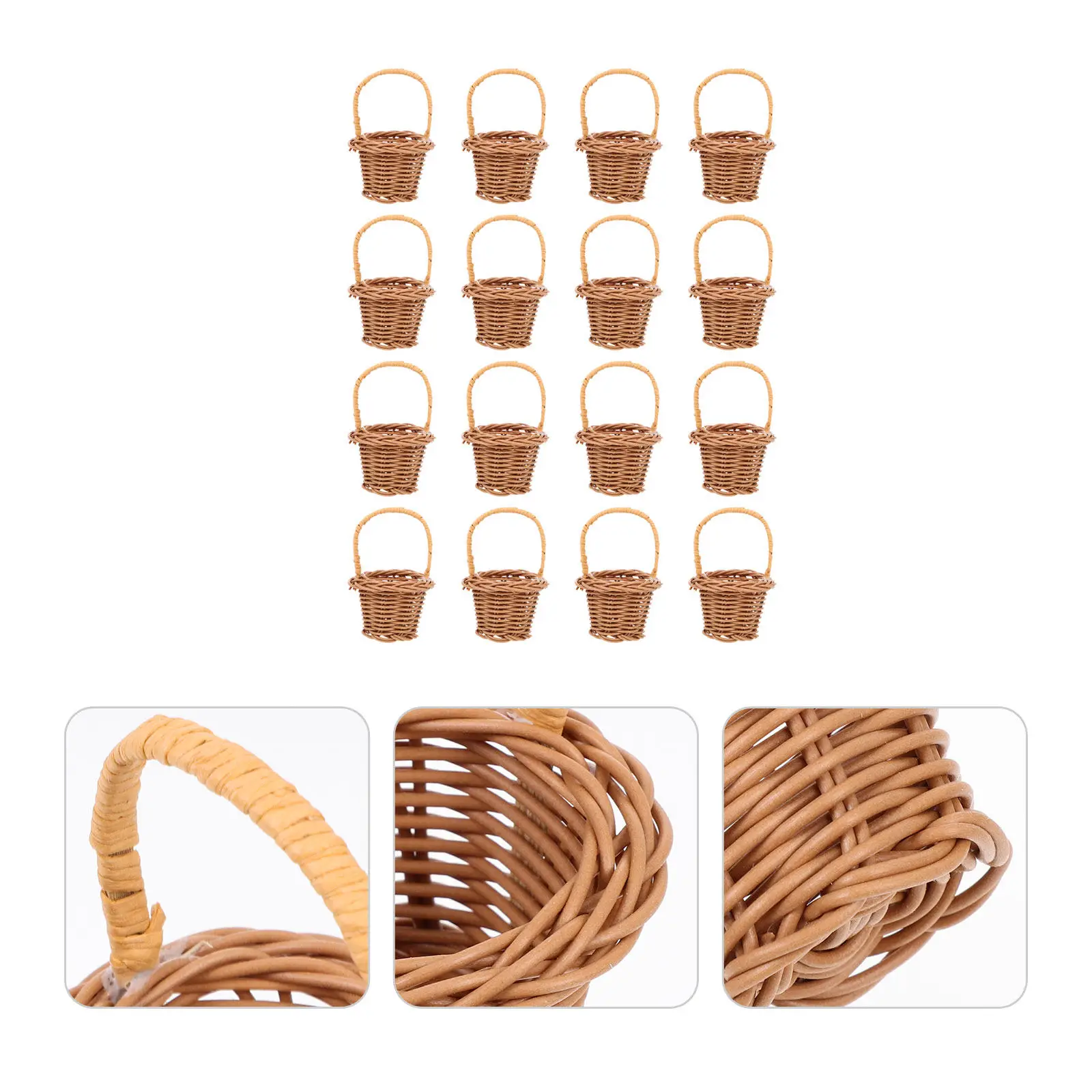 16Pcs Small Woven Rattan Basket Multi-Purpose Flower Holder Tabletop Storage Basket for Jewelry Chocolates Home Decorative Use