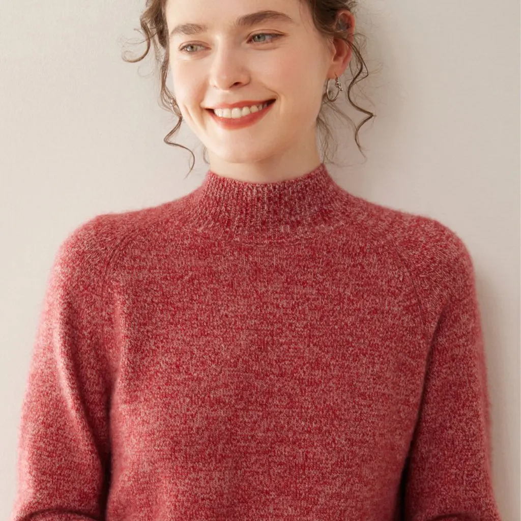 

Women's Cashmere Sweater Autumn Winter Loose Slim Solid Color Knitted Half-turtleneck Base Layering Top Seven-pin Thick