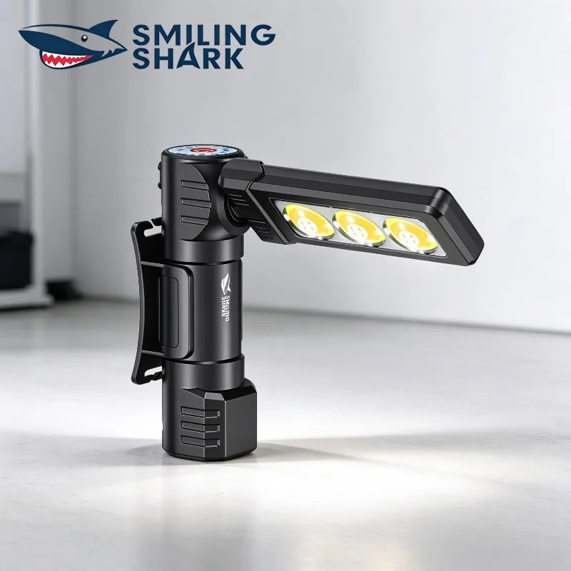 Smiling Shark COB Work Light Magnetic Rechargeable Flashlight 180 Degree Rotatable 3 Modes for Car Repair Inspection Outdoor