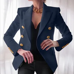 Blazer à boutons pour femmes, veste surdimensionnée, manteau de travail, vêtements d'extérieur élégants, monochromatique, dame de bureau, printemps, automne, 2022