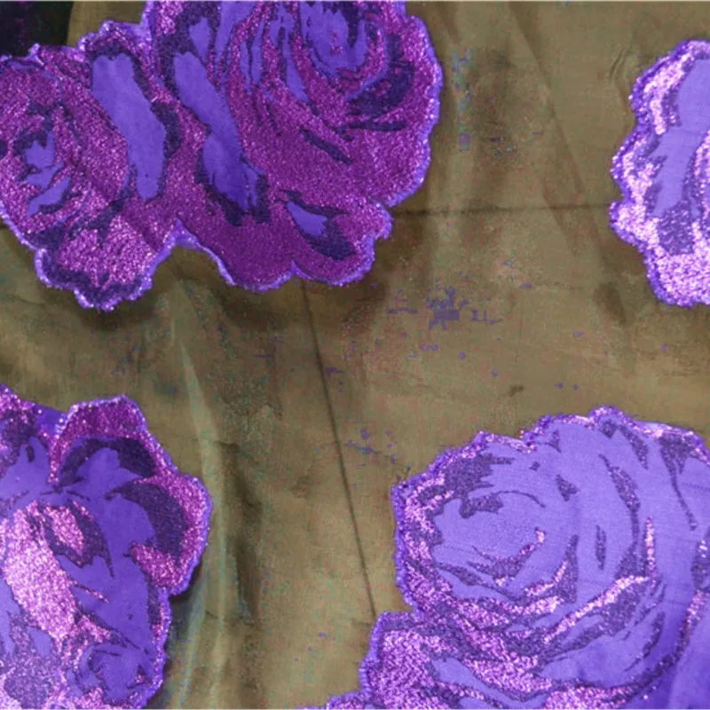 

Black base purple lustrous silk jacquard organza transparent fashion fabric small coat puffy skirt dress