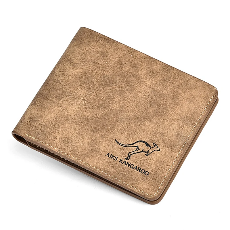 AIKS KANGAROO Men's Wallet Leather Business Credit Card Holder Thin Short Foldable Wallet Luxury Slim Purses Small Pocket Clutch