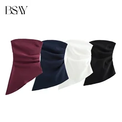 BSAY Fold Asymmetric White Tube Top Women Fashion 2024 Autumn New Strapless Vest Tank Chic Ladies Crop Tops Mujer