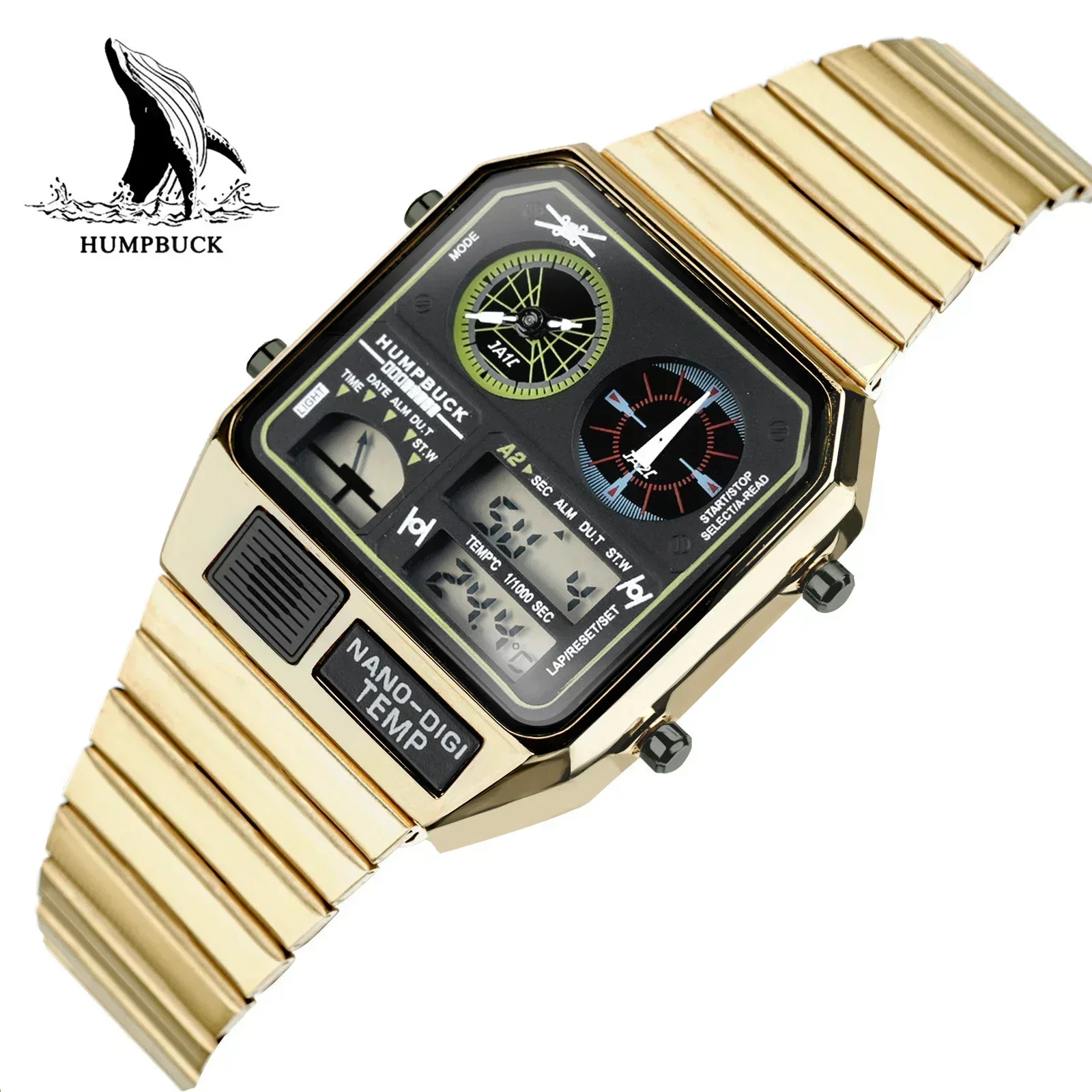 HUMPBUCK Watch for Men Elegant Design Waterproof Dual Display with LED Light and Stopwatch Features Mens Warches