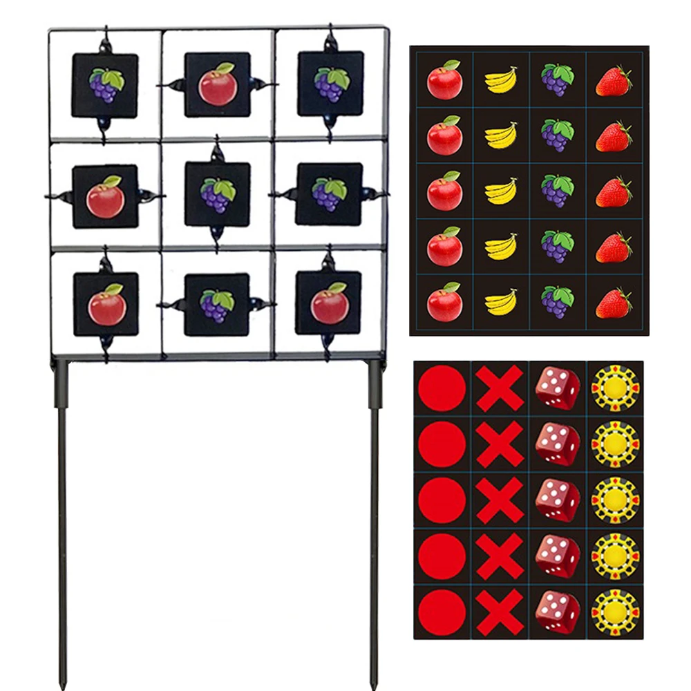 Metal Reactive Target 360° Rotating Automatic Resetting Targets with Fruit Stickers for Airsoft Paintball BB/Pellet Gun Shooting