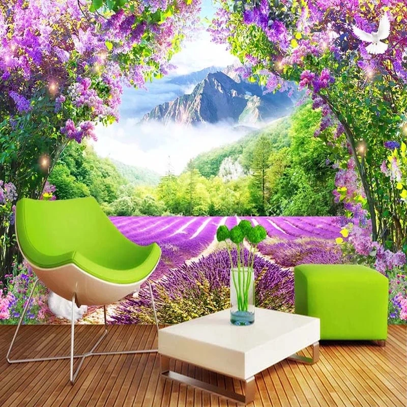 Customized Photo Fresh Lavender Flower Vine Arch 3D Wallpaper Modern Bedroom rabbit Living room TV background bedroom restaurant