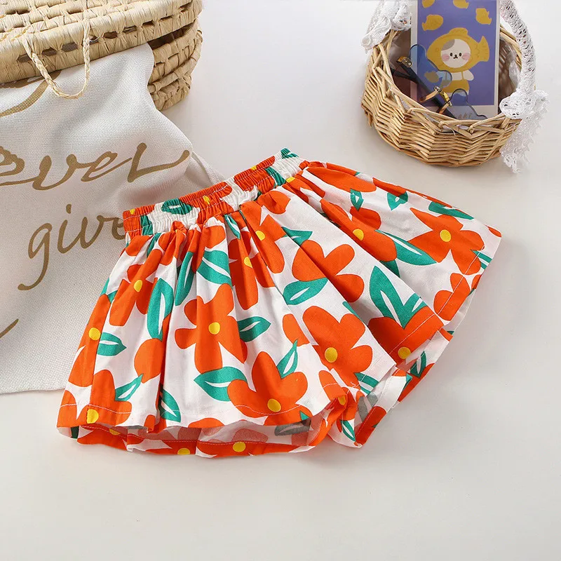 Summer Floral Print Girls Skirt Shorts for Children Clothing Skirt-Pants Kids Tutu Shorts Loose Leg Pants Baby Clothes Size 2-6T