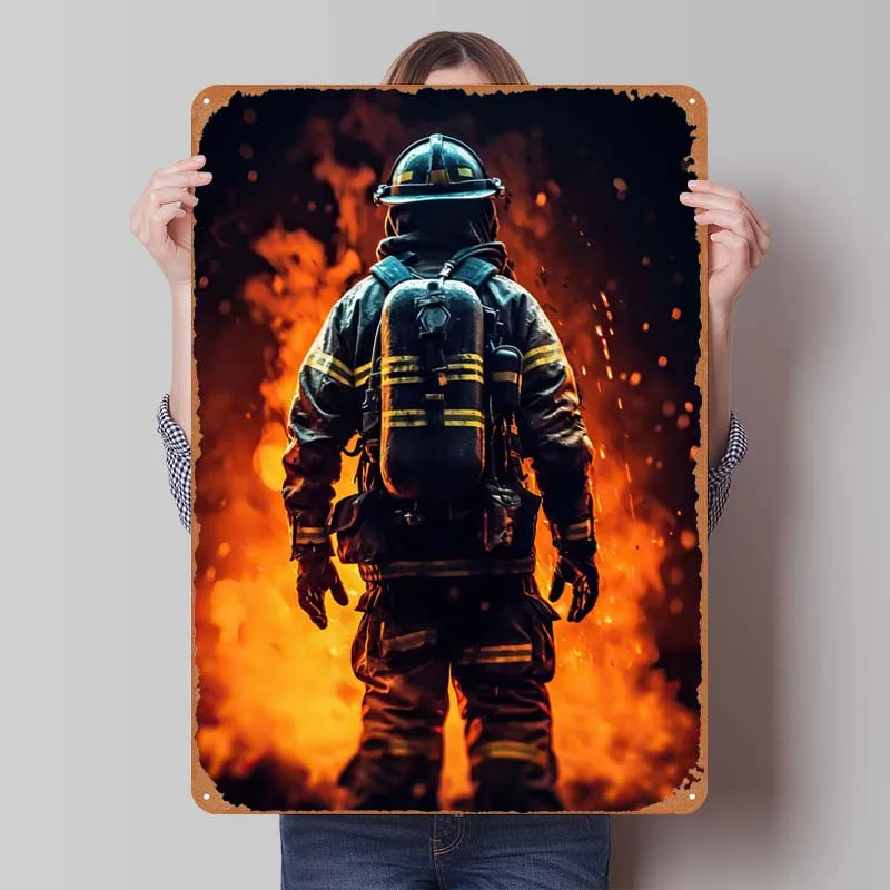 Tinplate Man Cave Decoration for Home Decor Firefighter Cool Poster Vintage Metal Signs for Garage Bedroom Wall Decoration Room