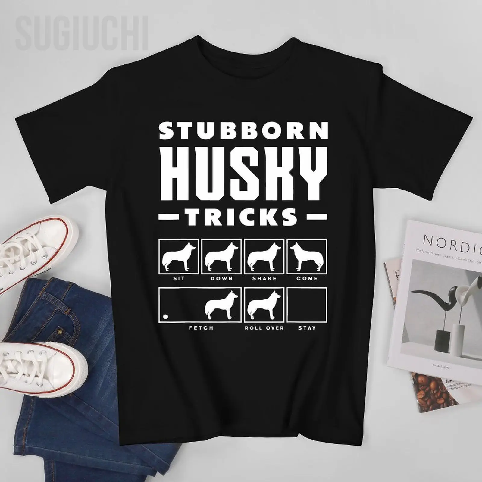 Unisex Men Stubborn Siberian Husky Dog Tricks Dog Lover Huskies Tshirt Tees T Shirts Women Boys 100% Cotton T-Shirt