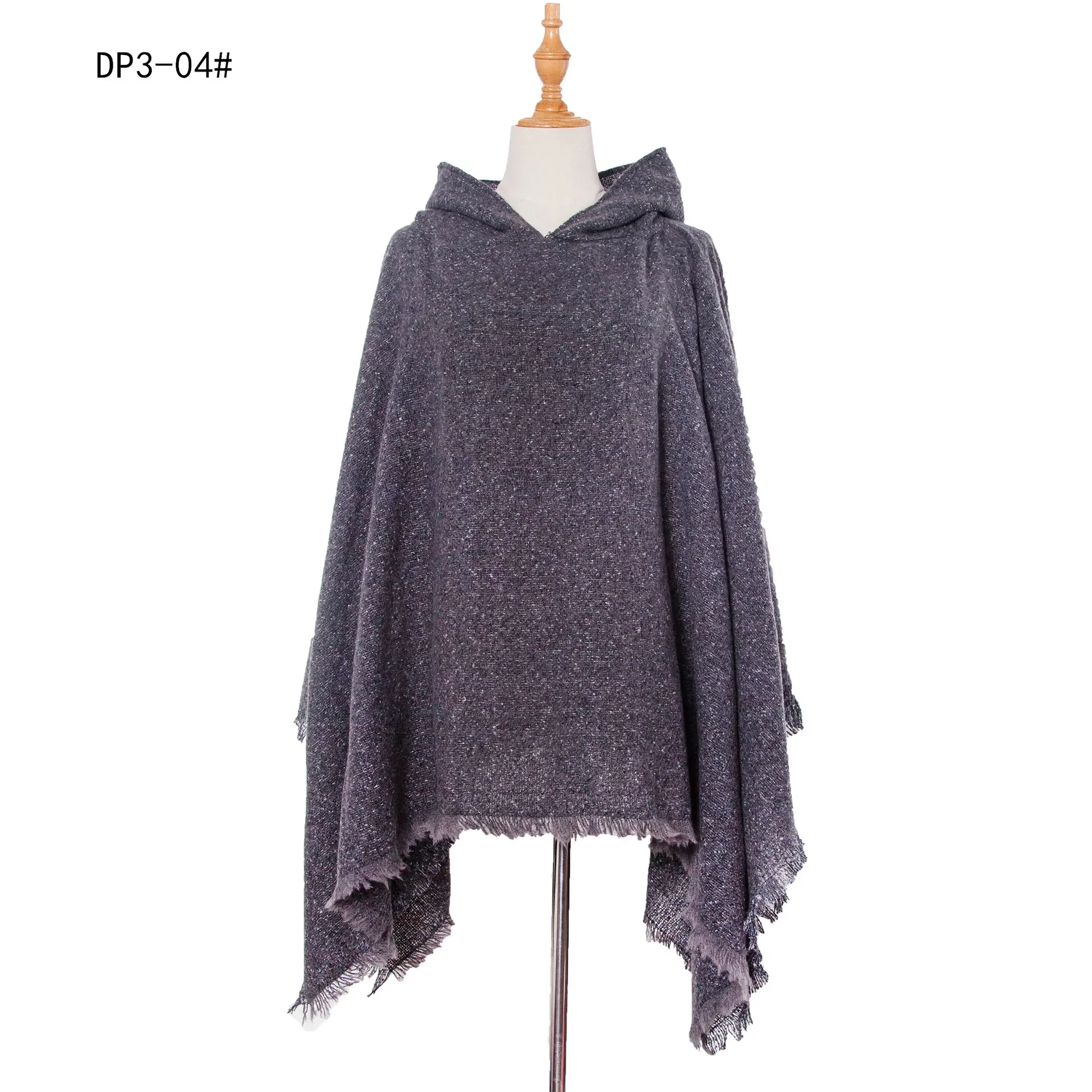 

Autumn Winter New Loop Yarn Hooded Pullover Tourism Solid Color Cape Women Fashion Street Poncho Lady Capes Purple Cloaks