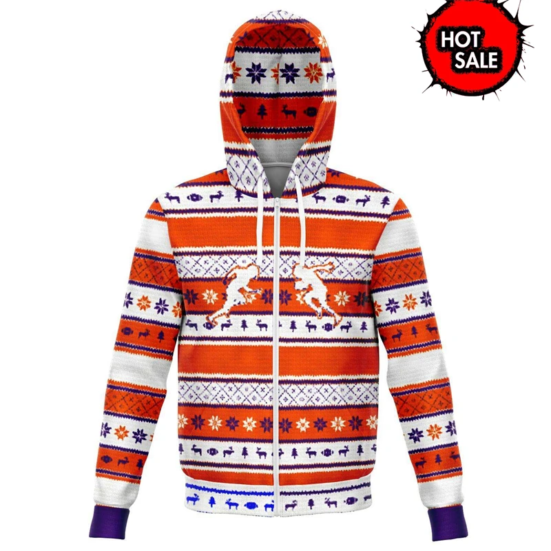 Christmas Snowflakes Zip Up Hoodies Men Women Hooded Sweatshirts 3D Print Boy Kids Streetwear Pullover Fashion Designer Hoodies