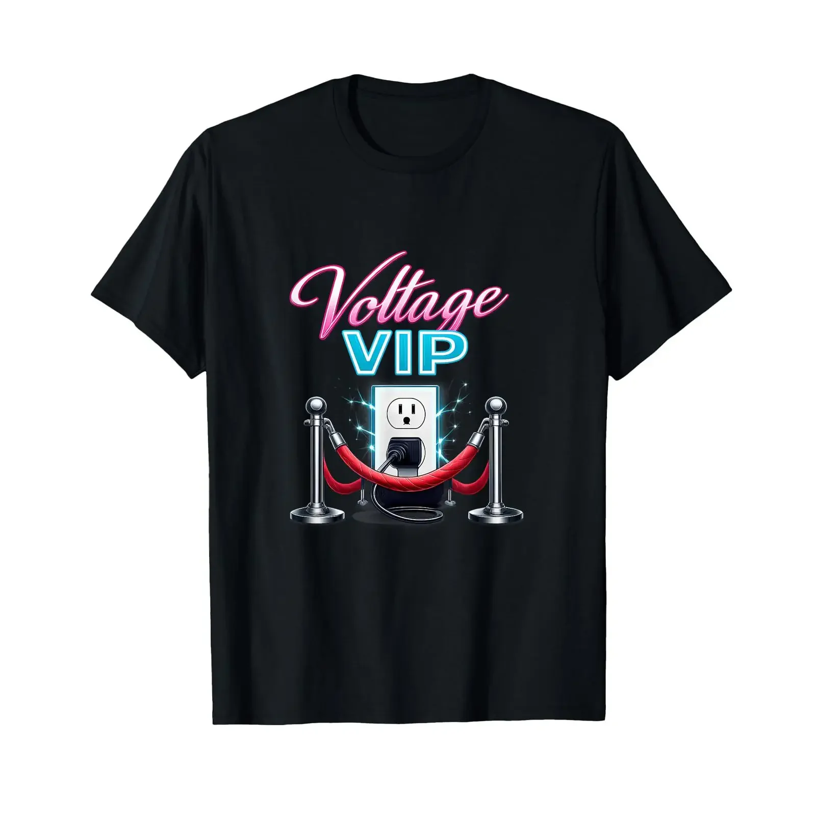 Voltage VIP Electrician Humor Neon Outlet T Shirt vintage Washed graphic Stretched Slightly Versatile Breathable homme