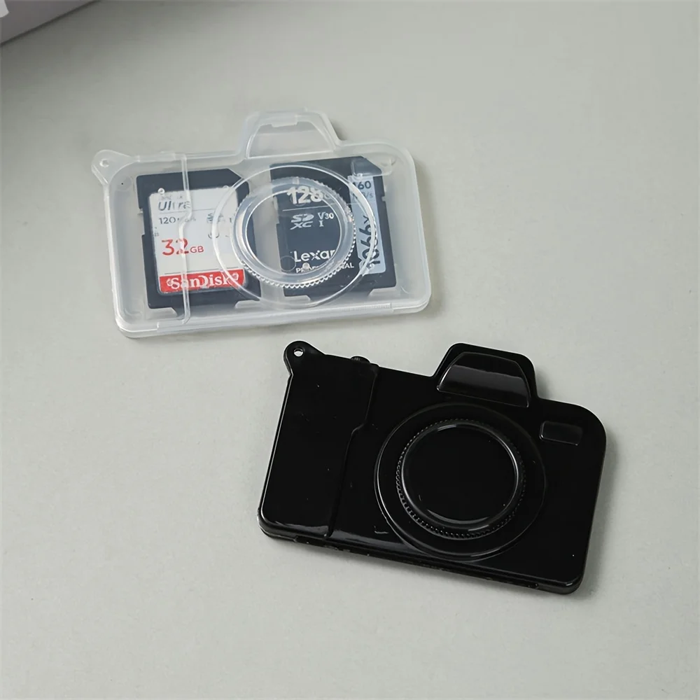 Camera Shaped Mini Desktop SD Card Storage Box Compact Tabletop Memory Card Organizer Portable Electronic Accessory Case