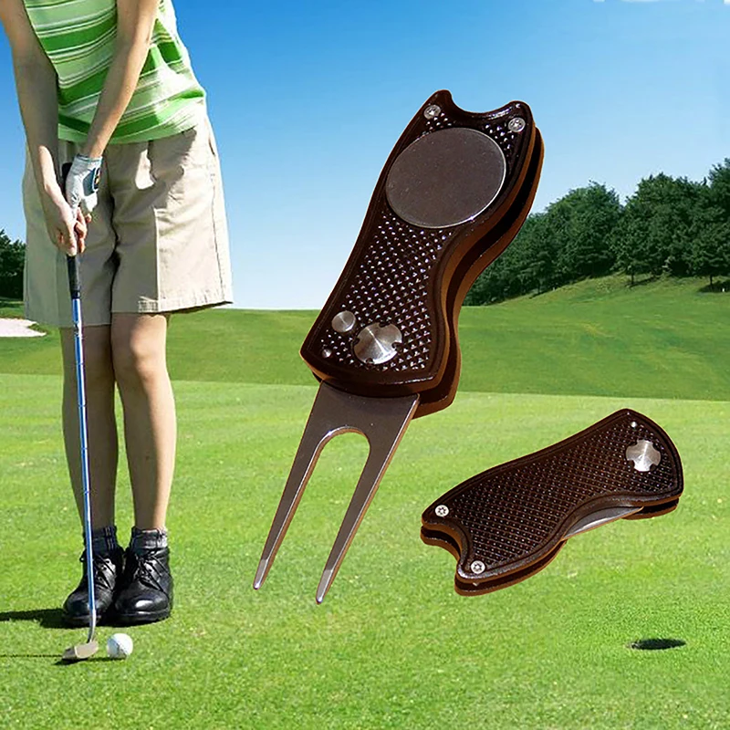 New Metal Foldable Golf Divot Repair Tool With Magnetic Ball Marker And Pop-up Button Green Tool Accessories Gift For Golfer