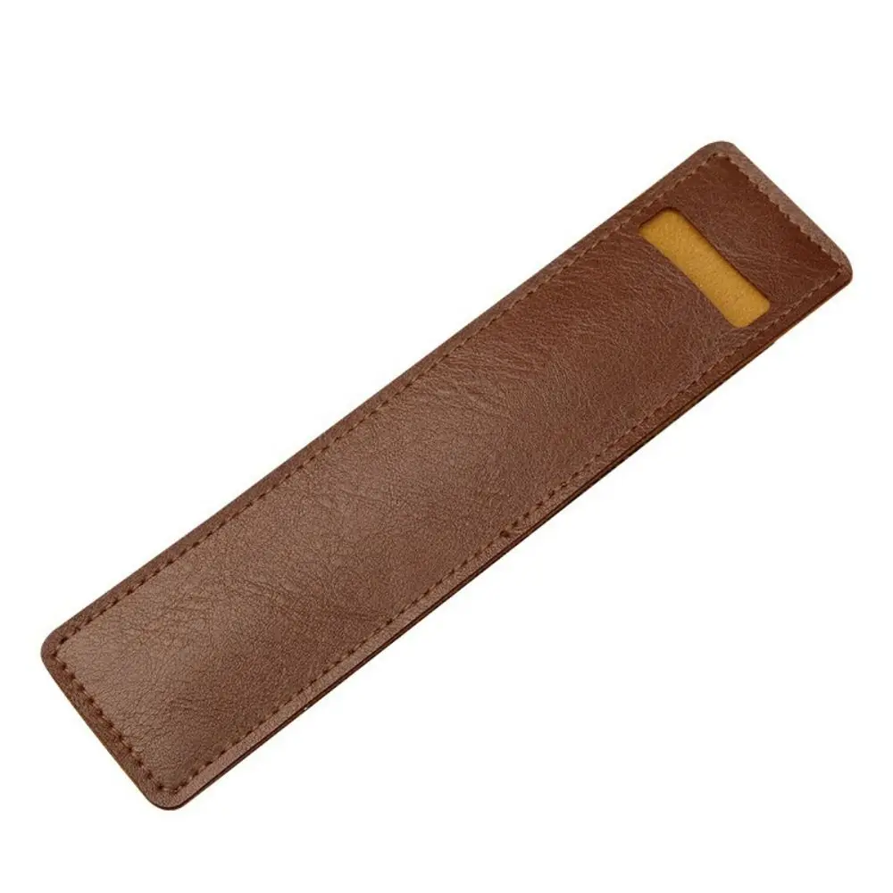 10Pcs Portable PU Leather Pencil Case Solid Color Minimalist Design Pencil Pouch Pen Protective Case For Office Use