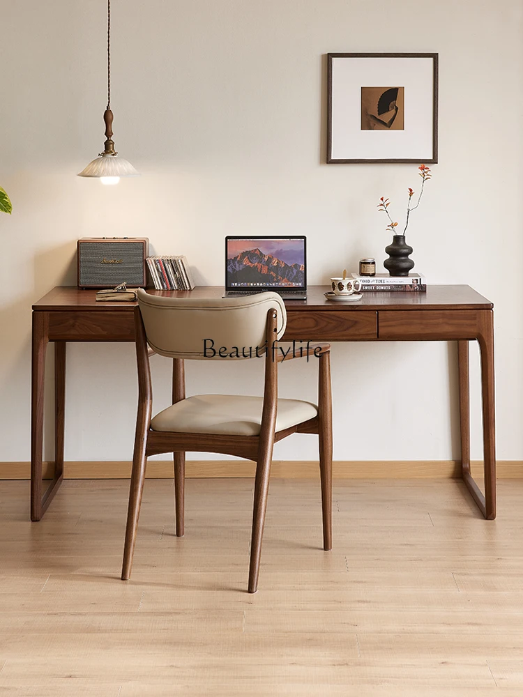 13Yamoo North American black walnut all solid wood desk Nordic simple rectangular writing table Home study table