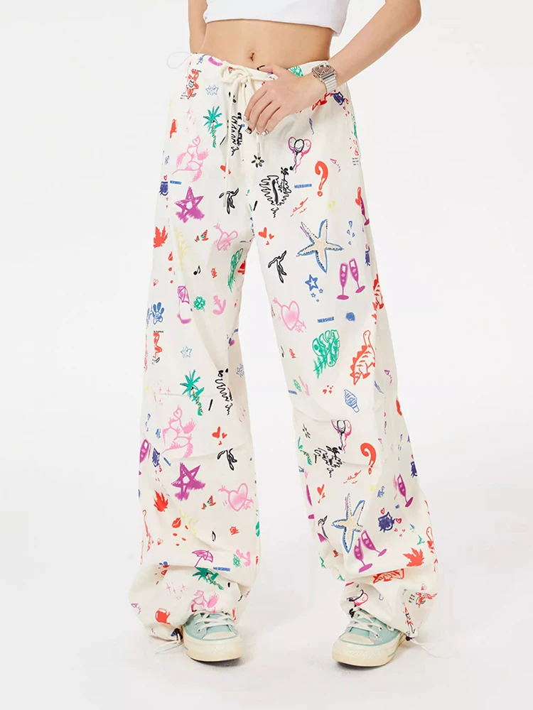 

HOUZHOU Japanese Y2K Graffiti Wide Leg Pants Women Casual Oversize Trousers Printing Graffiti Female Streetwear Hip Hop
