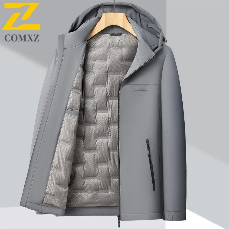 

2025 Brand Winter Down Jacket Men High-end Designer White Duck Down Filler Coat Man Fashion Windproof Hooded Down Jacket