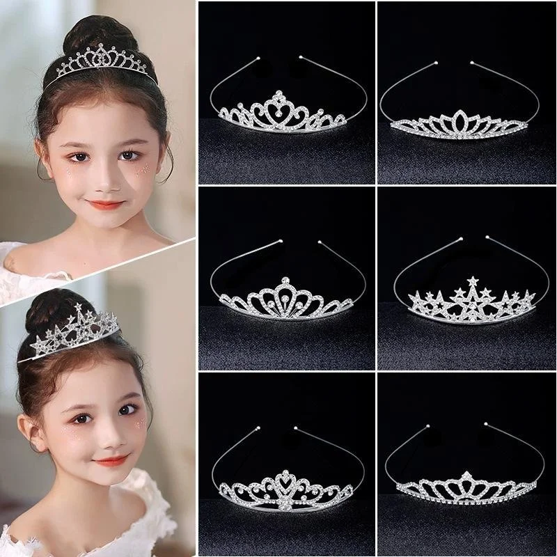 Romantic Princess Crown For Girls Rhinestone Crystal Hair Crowns Queen Headband Bridal Headdress Tiaras Hair Jewelry Accessorie