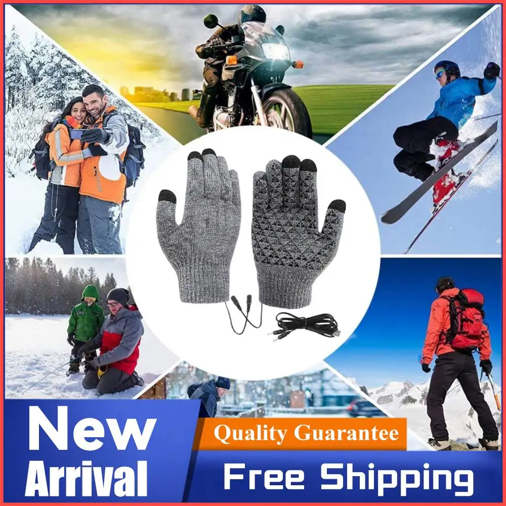 

USB Heated Knitted Gloves Full Finger Gloves Non-Slip Touch Screen Gloves Thicken Winter Cycling Gloves for Outdoor Sports