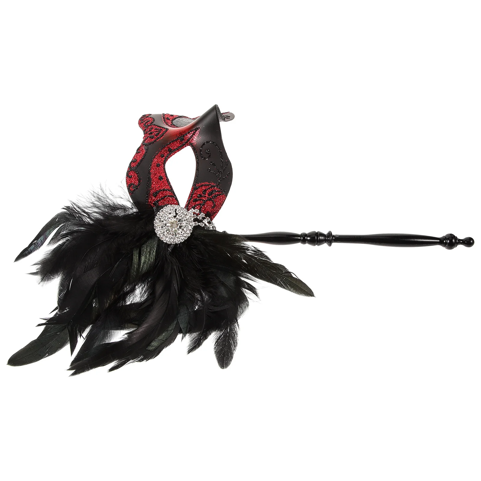 

Halloween Half Face Mask Handheld Masquerade Party Prop Exquisite Workmanship Tassel Plumes Comfortable Material Dancing