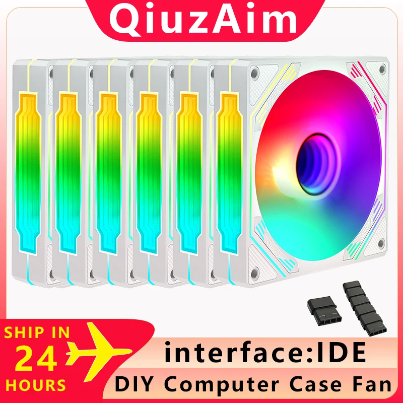 

QiuzAim Computer case fan six in one set suit 120mm fan PC DIY CPU Cooling Air-Cooler DC12V Big 4Pin Can be connected in series