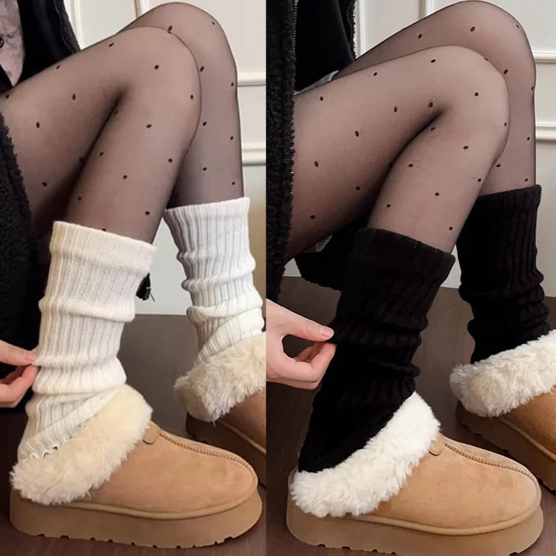 

Новая мода, однотонные гетры выше колена 40/50/70 см, униформа Лолита JK, длинные носки, зимние теплые вязаные носки-ботинки, чехол для ног