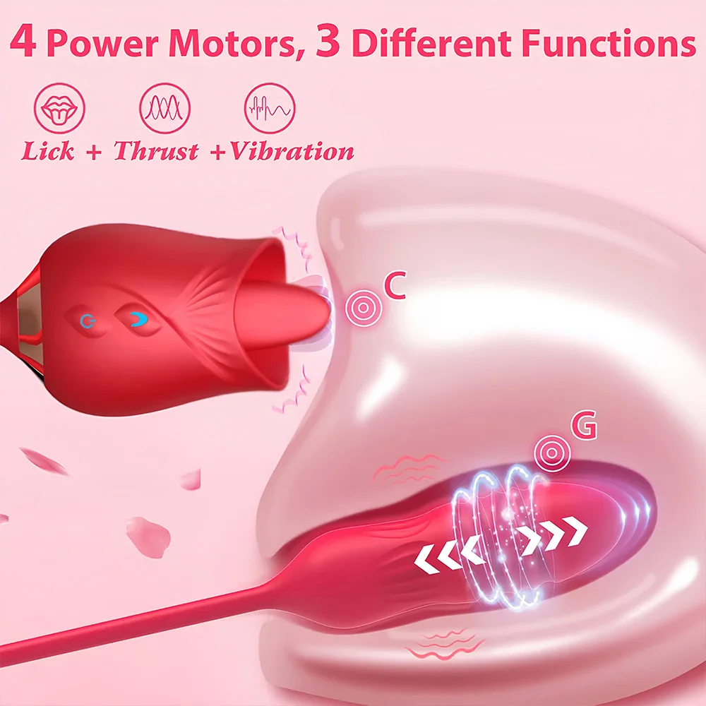 3-in-1 female masturbation rose sex toy Clit Clintoris G-point thrust Dildo oral sex vibrator G-point stimulation licking erotic