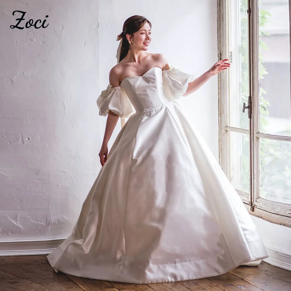 

Zoci Элегантное милое трапециевидное корейское свадебное платье с добавлением Norgeング tipo без бретелек Сатин Япония воздушная интеллектуальная покупка с бантом Вечерние платья