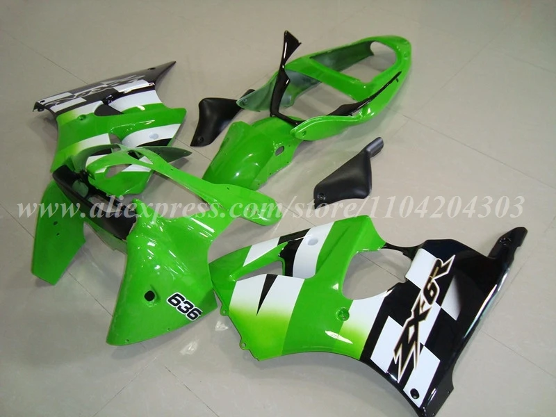 4Gifts New ABS Motorcycle Whole Fairings Kit Fit For KAWASAKI ZX-6R 00 01 02 636 ZX6R 2000 2001 2002 Bodywork Set White Green