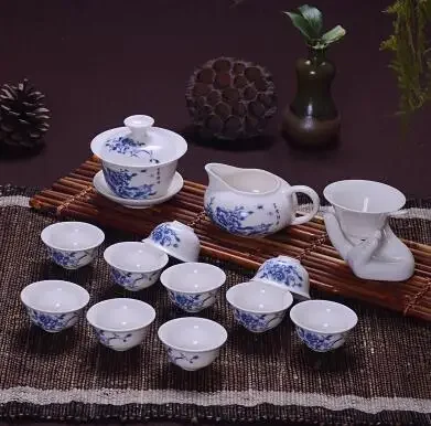 14 Pcs Portable Travel Tea Set Chinese Ceramic Bone China Gaiwan Teacup Porcelain Tea Cup Kung Fu Teapot Set for Tea Lovers