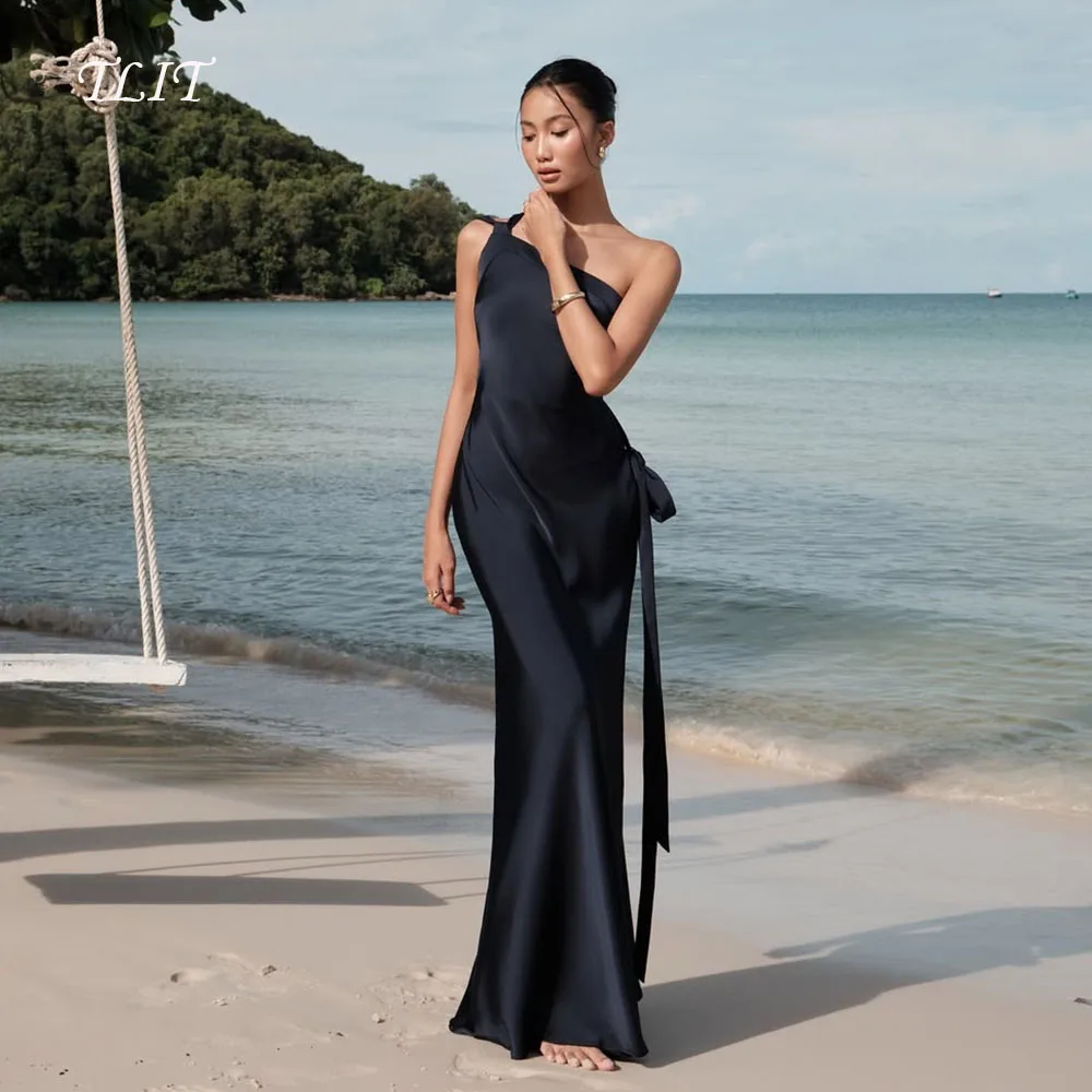 

TLIT Elegant Silk Satin Mermaid Evening Dresses Backless One Shoulder Vestidos de noite Prom Formal Dress for Women Customized