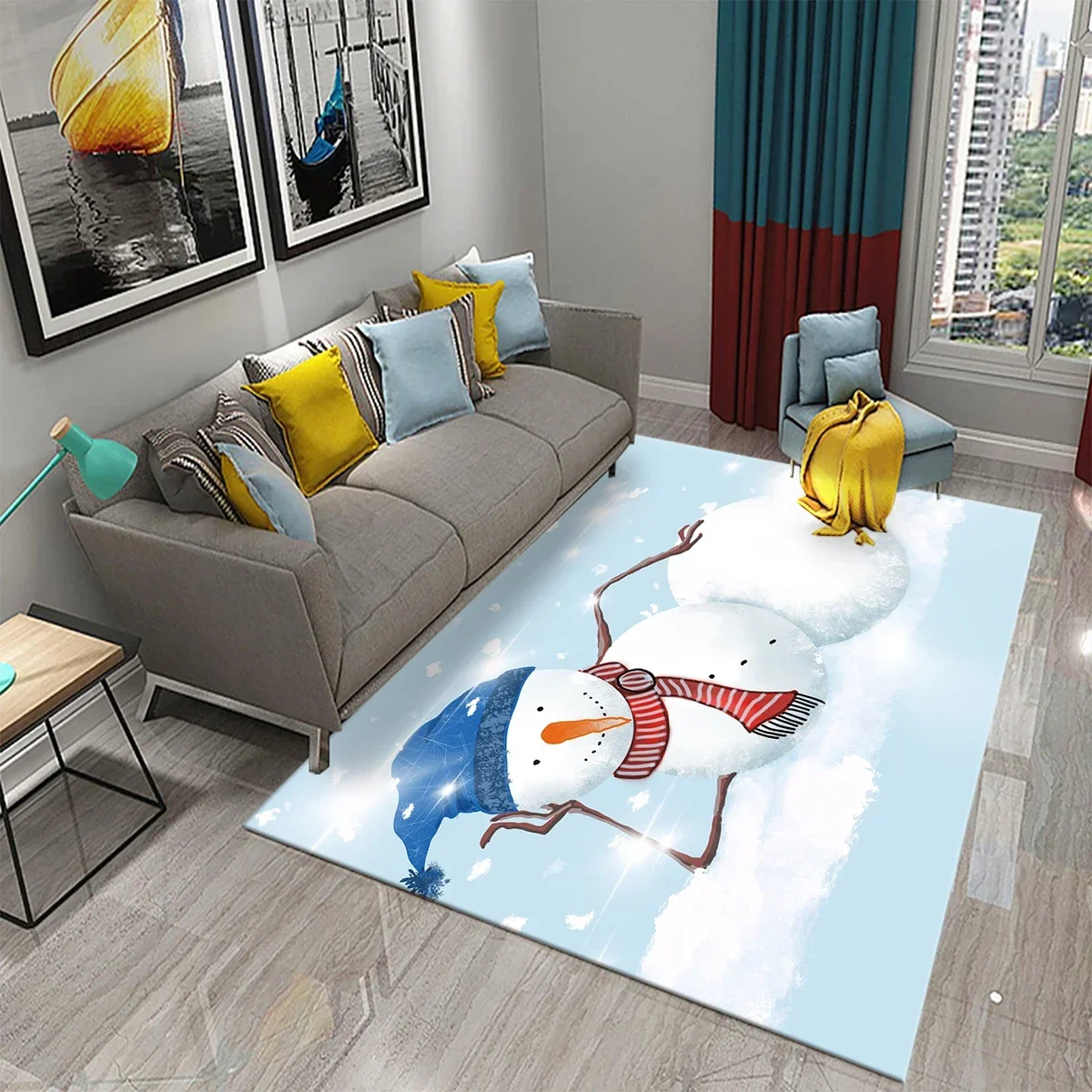 Lovely Cartoon Snowman Carpet Snowflake Rug Winter Snow Print Area Rugs Door Mat Yoga Mats Kids Bedroom Living Room Flat Mat