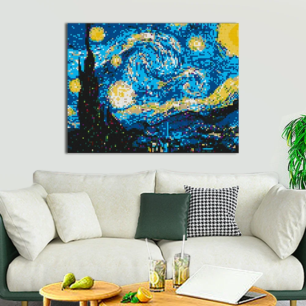 Van Gogh DIY Pop Pixel Art Starry Night Mosaic Painting by Building Blocks Diamond Post-Impressionism Decorate MOC Set Toys Gift