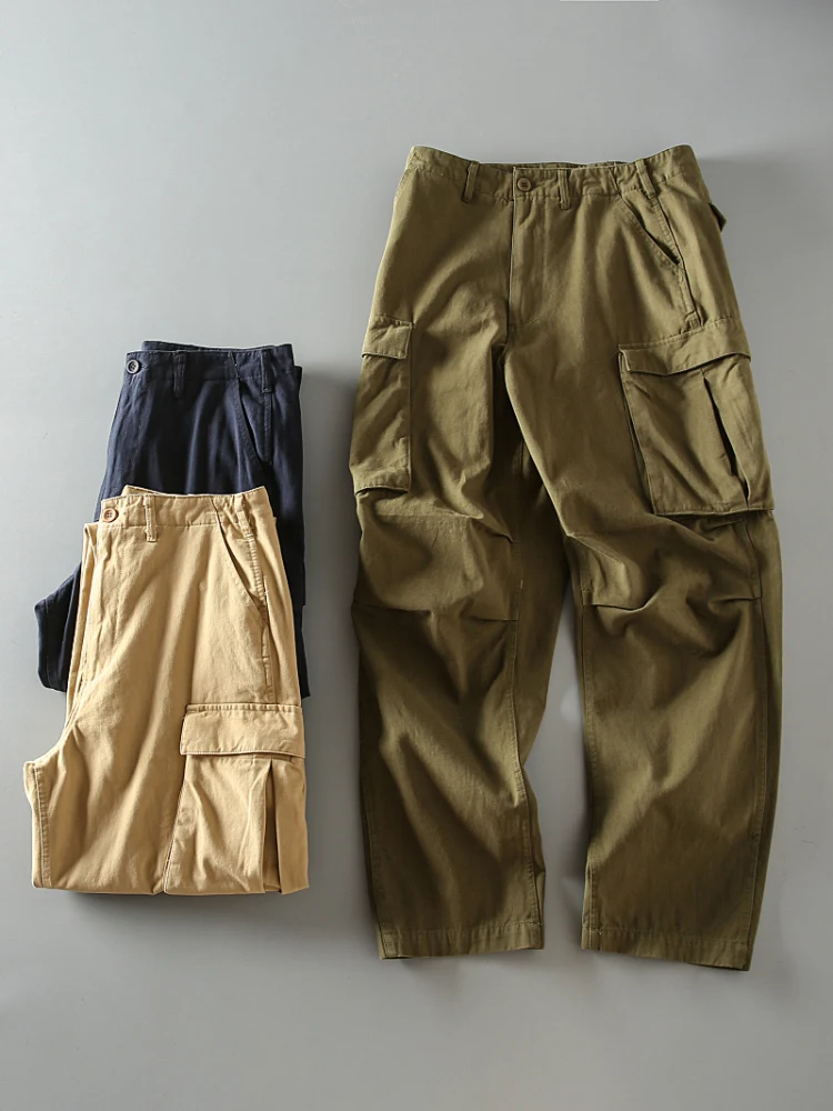 

Retro American Waed Pure Cotton Men's Loose Casual Straight Leg Long Work Trousers Spring Autumn Faion Urban Sle