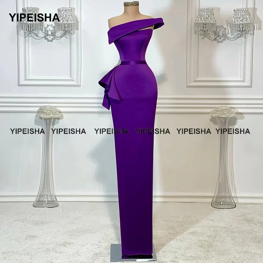 Customized One-shoulder Purple Evening Gown Elegant Satin Floor Length Mermaid Party Gown Prom Dress Long robe de soirée femme