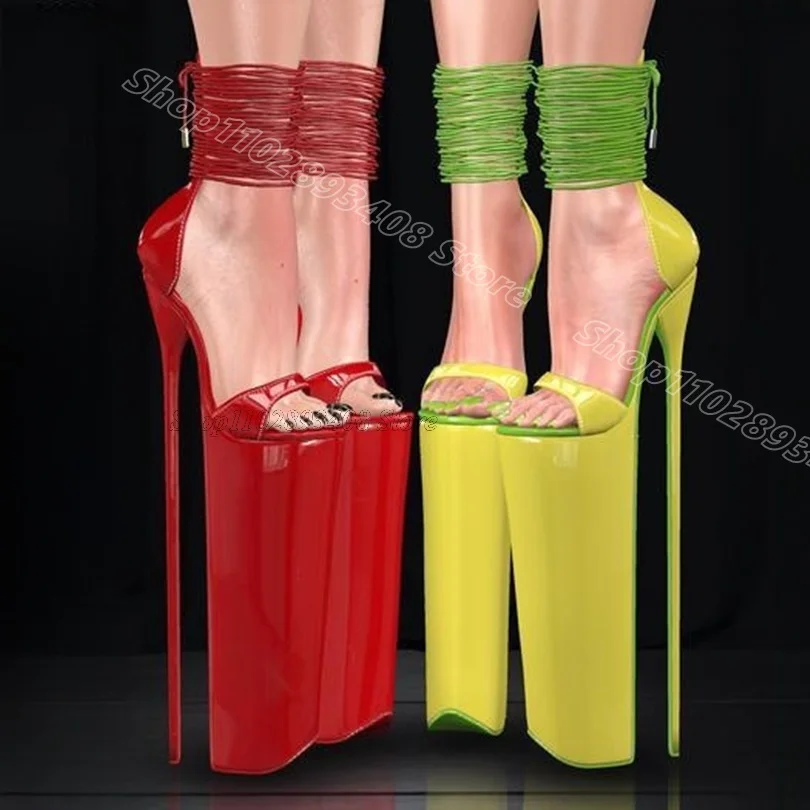 

Red Ankle Strap Platform Sandals Cover Heels Summer Back Zipper Fashion British Style Women Dance Sexy Shoes Zapatos Para Mujere