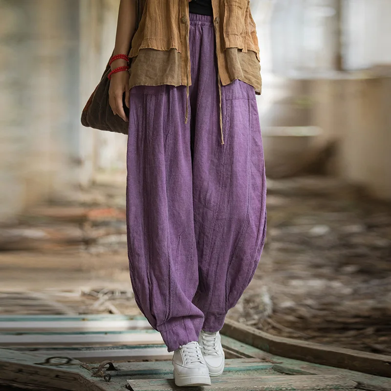 Zimowe damskie spodnie haremki z ramii w stylu tie-dye. Vintage, inspirowany zenem i wszechstronny element wystroju.