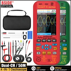 BSIDE 4-IN-1 Handheld Oscilloscope Digital Multimeter+Function Signal Generator Dual Channel O7:25MHz/O9:50MHz Current Tester
