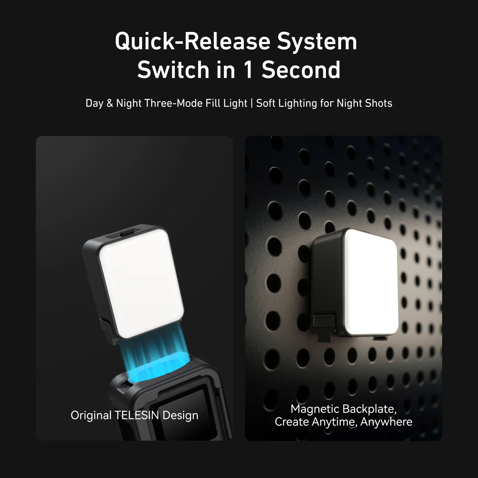 TELESIN الإفراج السريع ملء ضوء صغير مقاوم للماء Selfie Light ل DJI OSMO Action 2 3 4 5pro Mini Selfie Light لكاميرا الحركة