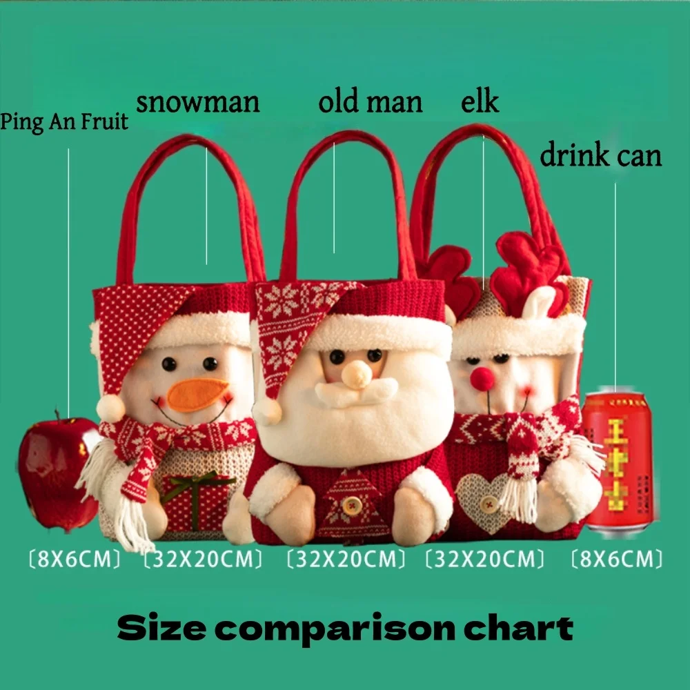 Christmas Eve Hand-held Shopping Bag Apple Candy Packaging Gift Box Handbag Red Cartoon Anime Knit Eco Tote Bag Grocery Bag