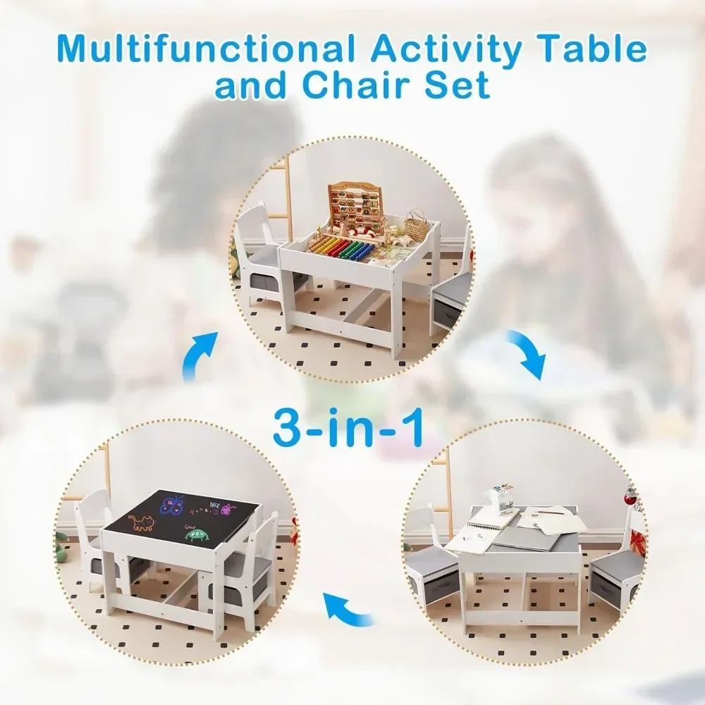 Kindertisch- und Stuhlset mit Stauraum, Tisch und Stühlen für Kinder von 2–5 Jahren