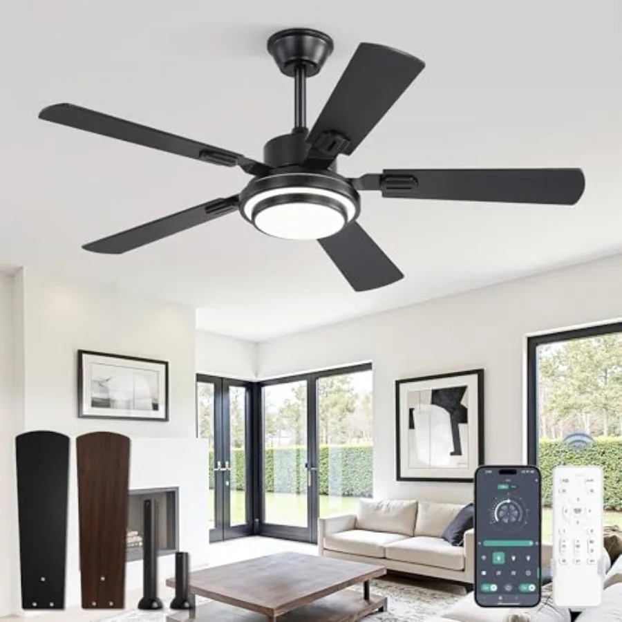 Ceiling Fans with Lights and Remote Ceiling Fan with 8 Dual-Color Blades Indoor/Outdoor Large Ceiling Fans Reversible DC Motor